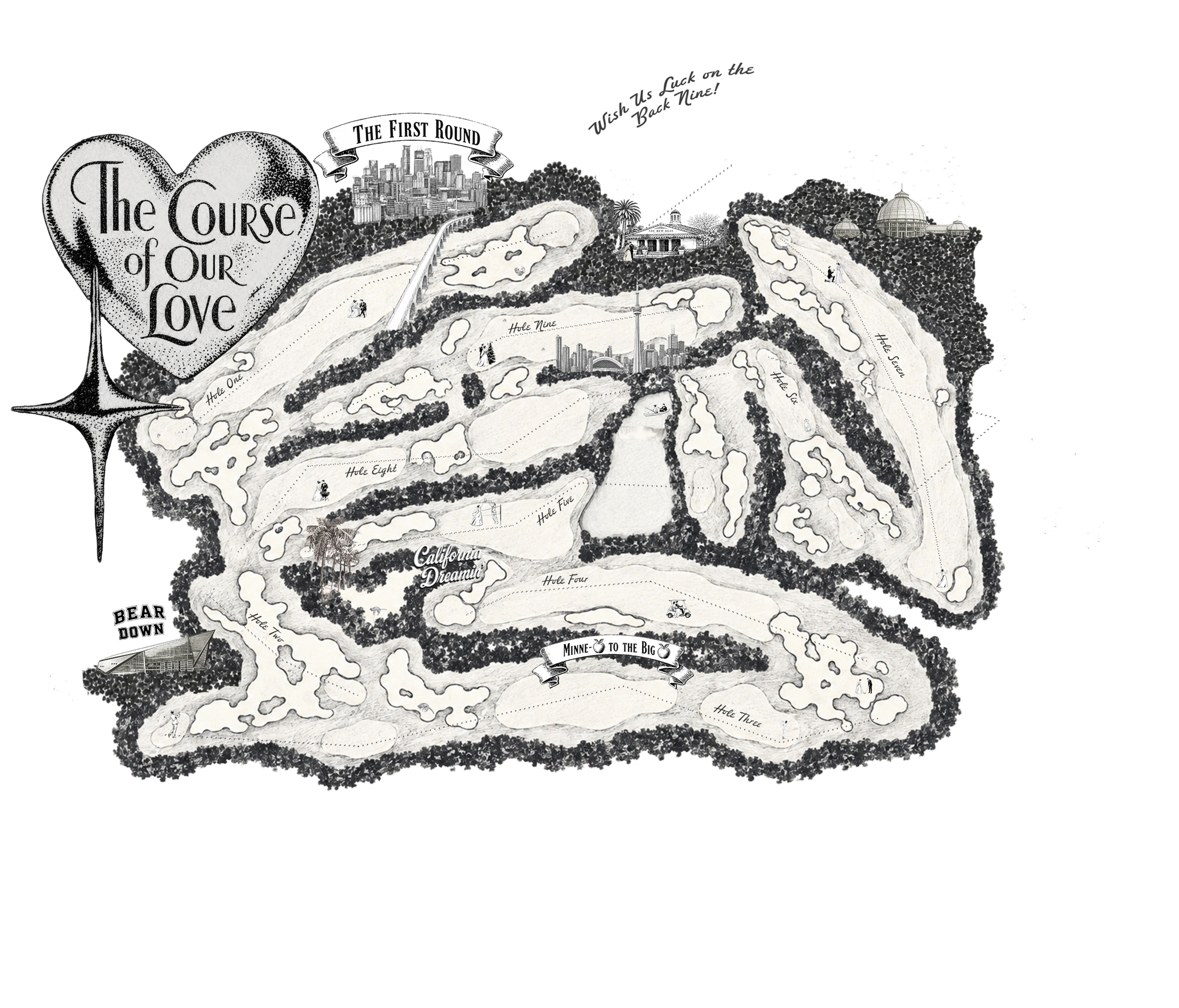 The Course of Our Love — an illustrated golf course map